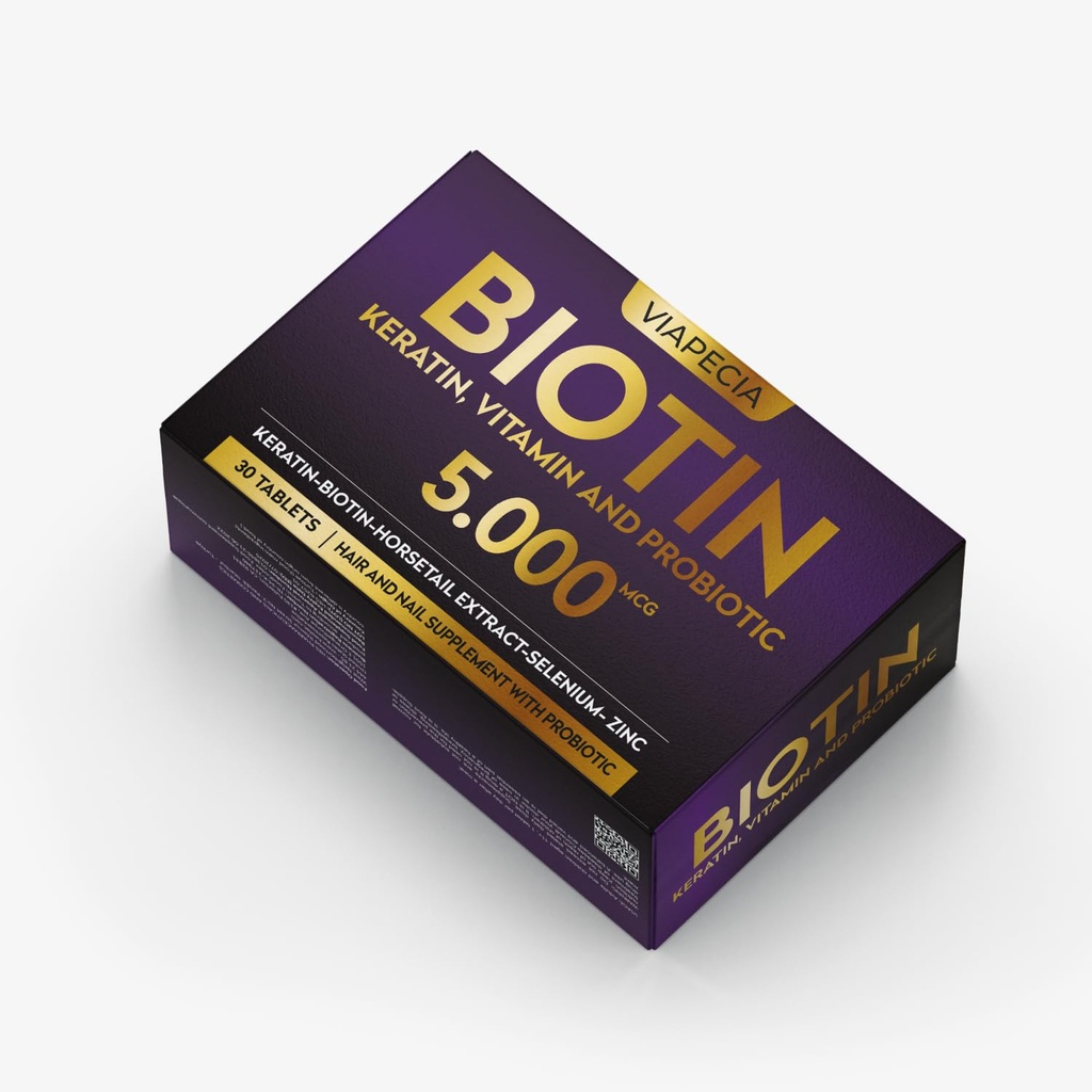 Biotin 5000Mcg - Wysoka potencja suplement biotyny dla wzrostu włosów - Włosy skóry paznokcie witaminy dla kobiet - Wspiera produkcję keratyny i regenerację tkanek - Witaminy i suplementy - 30 kapsułki