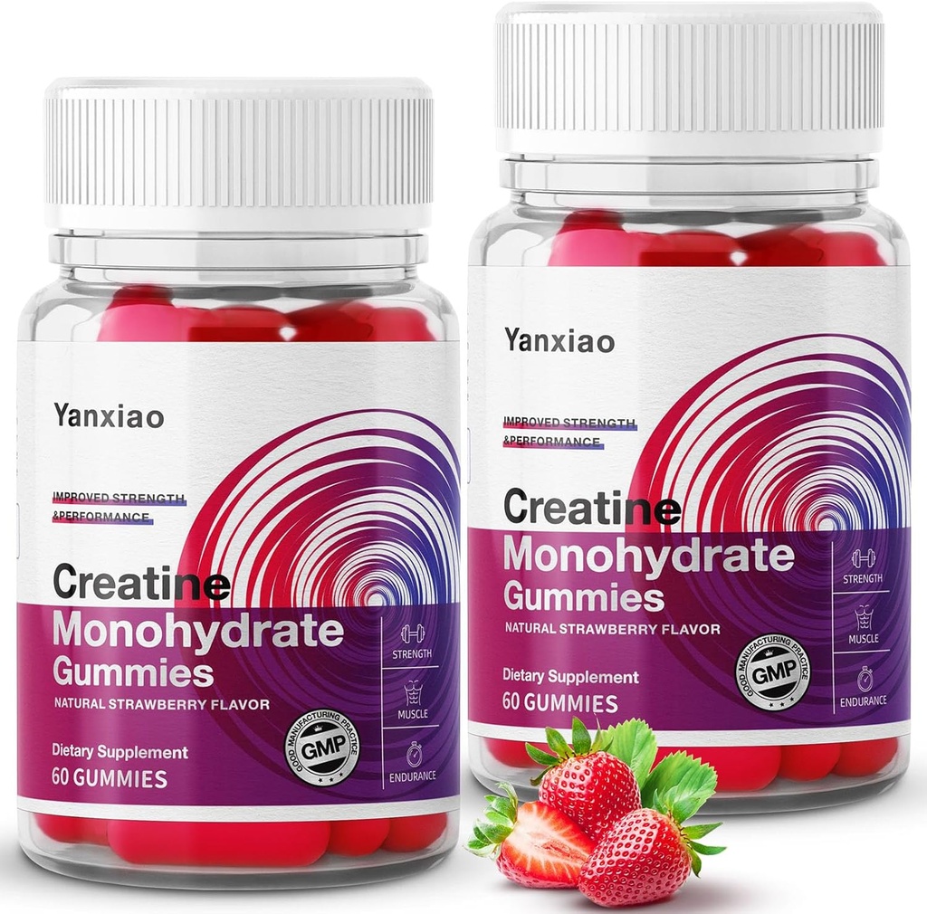 Yanxiao Creature Monohydrate Gummies 5g dla mężczyzn i kobiet, Anti-Melting Formula, Sugar Free Creature Chews for Muscle Growth and Strength, Zawiera witaminę C i inne składniki odżywcze (120 Count)