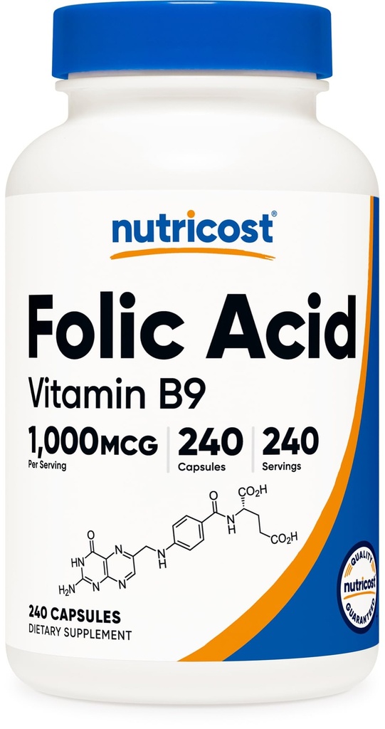 Nutricost Kwas foliowy (Witamina B9) 1000 µg, 240 kapsułki