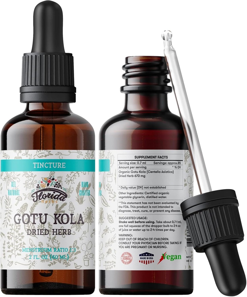Gotu Kola Tincture, Organic Gotu Kola Extract, Gotu Kola Drops (Centella Asiatica) Suszony Herb