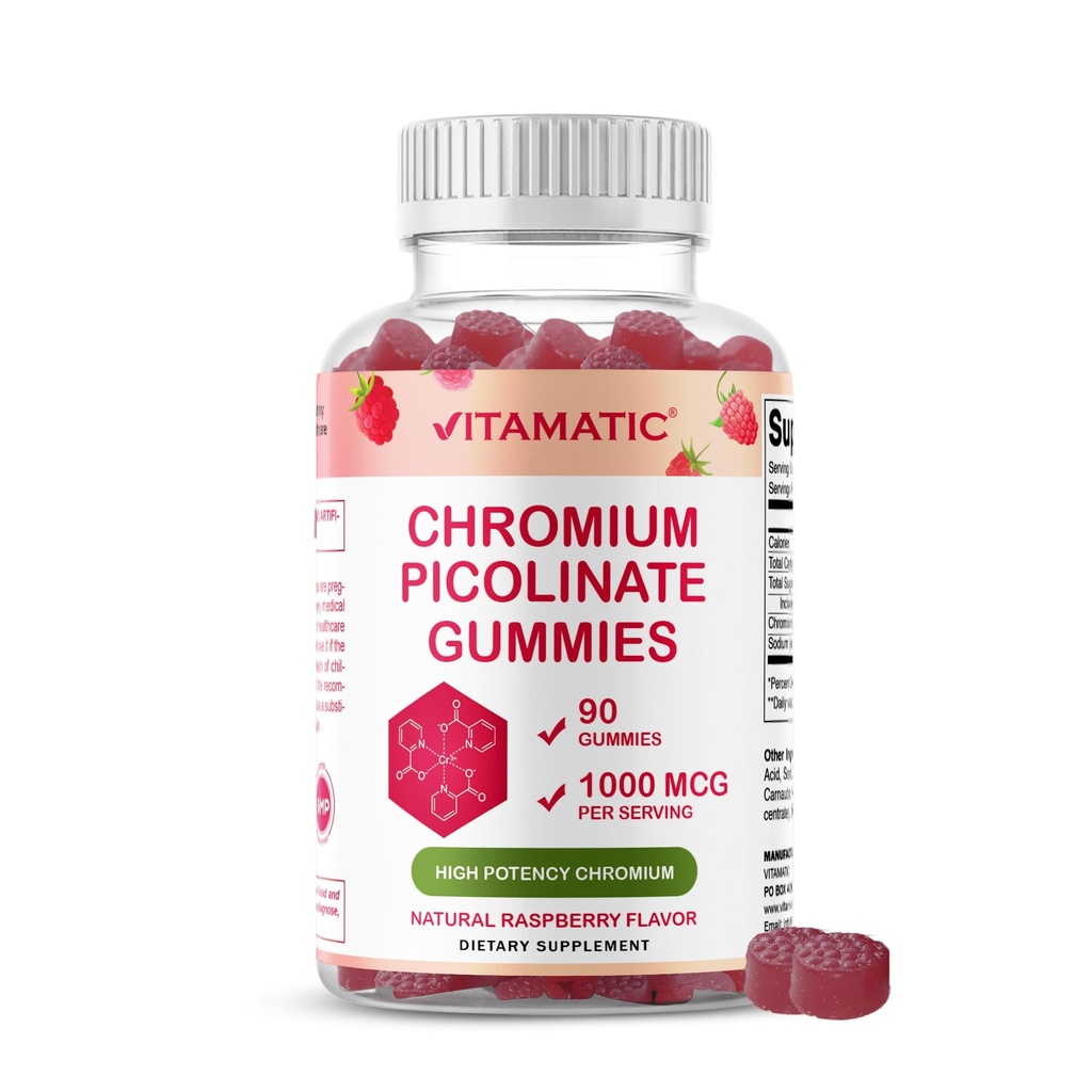 Witamowy pikolinian chromowy 1000 μg - 90 Gummies - Wysoka moc chrom - Malina Flavor