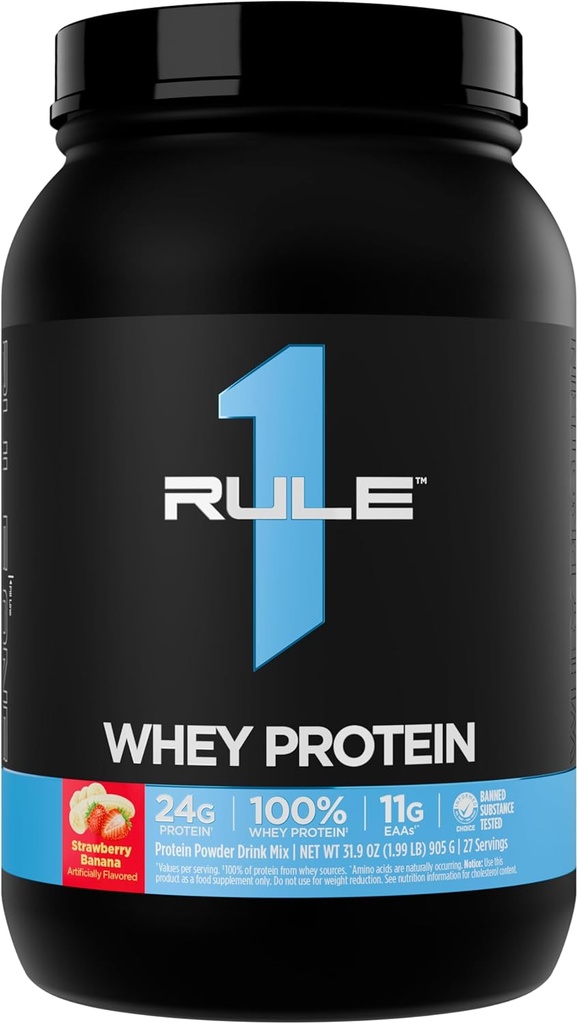Artykuł 1 Białko serwatki - 24g Białko szybko działające pochodzące z All- Whey Sources z naturalnie występującymi EAA & BCAA do odzyskiwania lub wykorzystania w każdej chwili (2 funty *, Strawberry Banana)