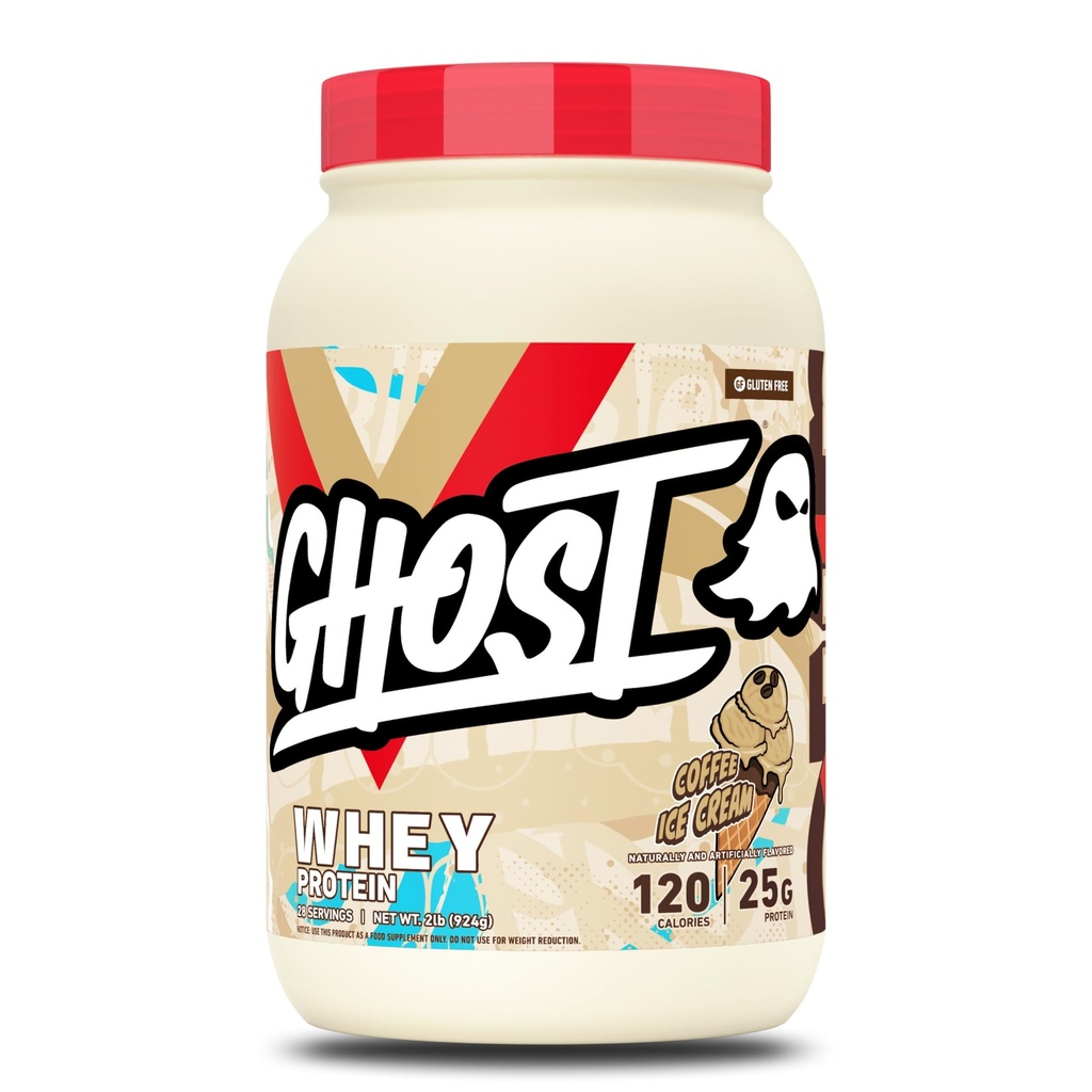 GHOST Proszek z białka serwatki, Lody do kawy - 2LB, 25G białka - Mieszanka białka serwatki - Postworkout Fitness & Nutrition Shakes, Smoothies, Pieczenie i Gotowanie - Soi & Gluten- Free