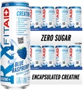 FITAID RX Zero Cukier, Kreatyna encapsulated, Drink recovery, All- In- One Blend, BCAA, Glukozamina, Turmeric, B- Complex, Electrolytes, Blue Malina, 12 Fl Oz (Opakowanie po 24)