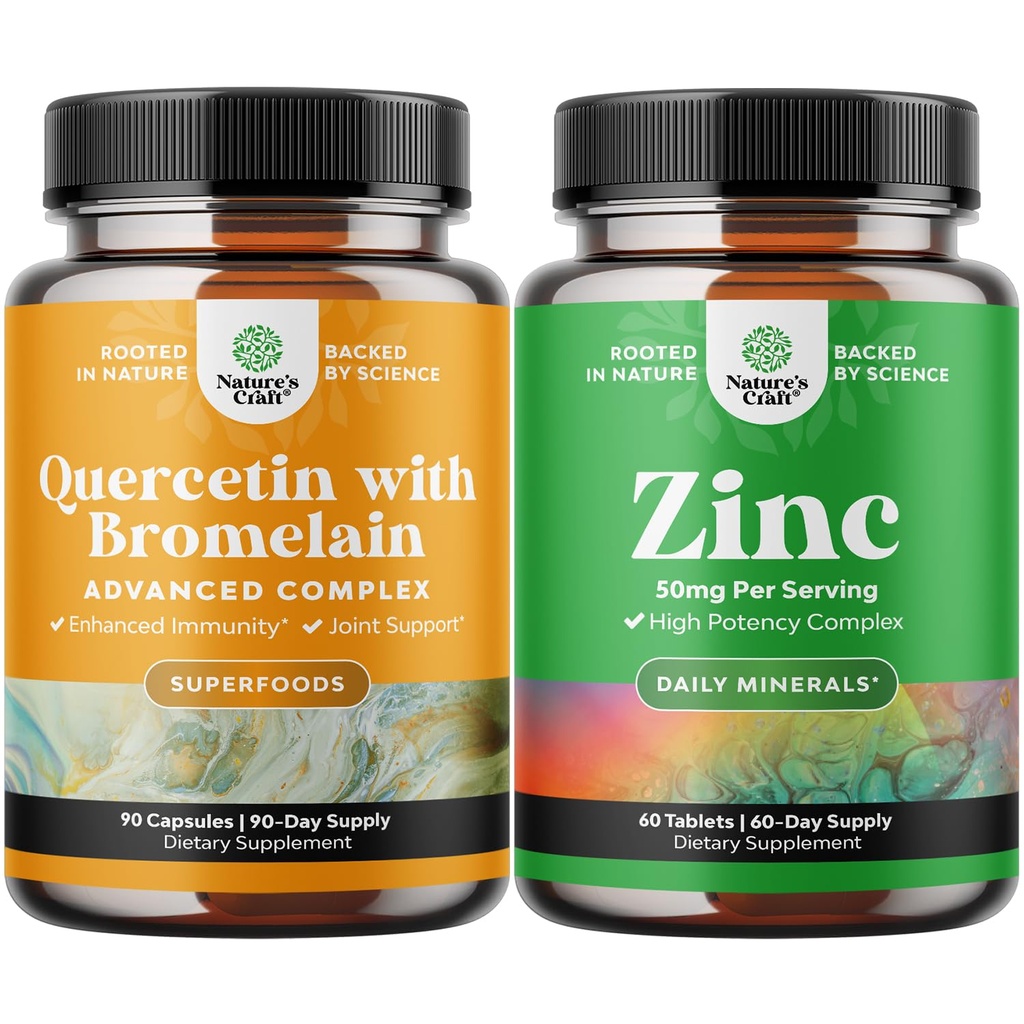 Paleta czystej Quercetin z suplementem Bromelain + 500 mg kapsułki do immunologicznego wsparcia i oddychania i cynku 50mg - Wzmocnienie skóry i paznokci włosów - Łatwy do połknięcia mocnych tabletek dziennych dla dorosłych