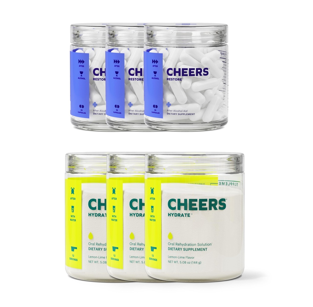 Cheers Classic Combo Restore + Hydrate 124; Rehydrated & Feel Better After Drinking Equipment 124; DHM, L- Cysteine, B- Vitamin, Electrolytes Equipment 124; 12 Dawki Każdy Equipment 124; Liver Support Equipment 124; Electrolyte Supplements