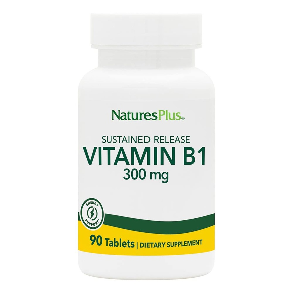 Natury Plus Witamina B1 (Tiamin HCI), Trwałe uwalnianie - 300 mg, 90 Tabletki wegetariańskie - Bezglutenowe - 90 Słupki