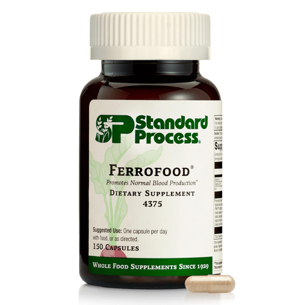 Standardowe Ferrofood Process - Suplement do Zdrowia krwi - Enzymy Wsparcie z witamin B12, C, & Żelazo - Non-Dairy & Non-Soy - 150 Kapsułki (40 Służenie)
