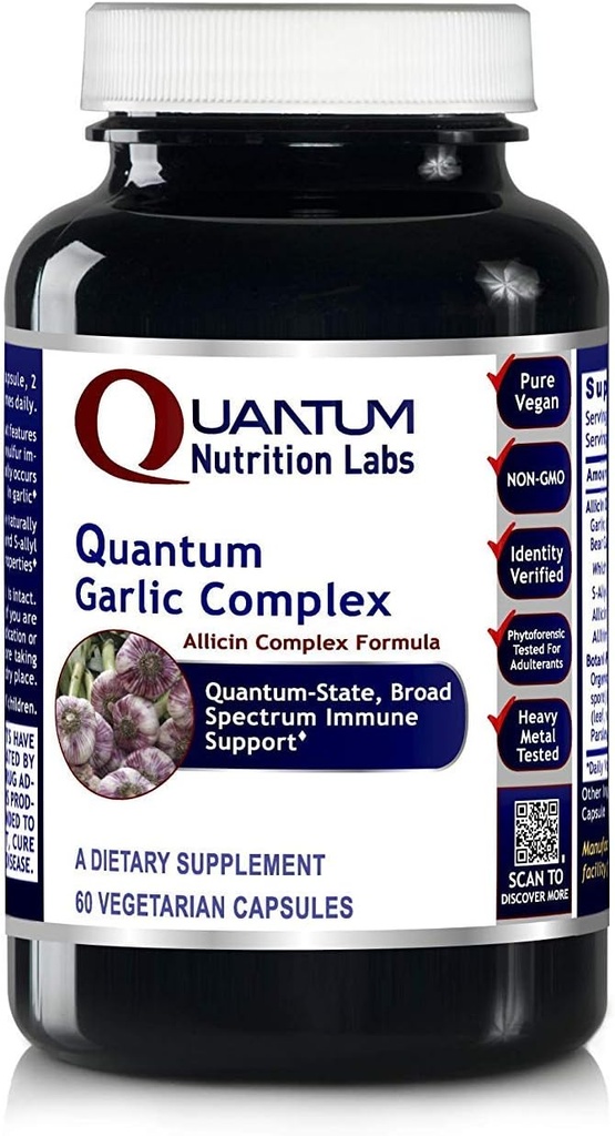 Quantum Nutrition Labs Quantum Garlic Complex - Suplementy do czosnku Allicin, Czosnek Pigułki, Allicin Extract, Czosnek ekstrakt, Organiczny czosnek Kapsułki, Wsparcie immunologiczne - 60 Kapsułki wegetariańskie