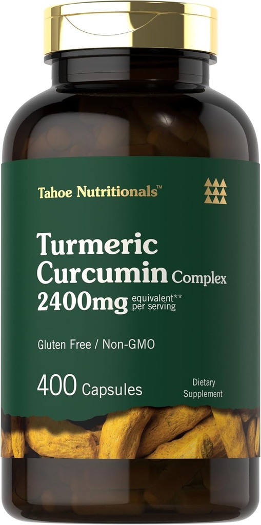 Tahoe Nutritionals Turmeric Curcumin Supplement Agregat 124; 2400mg Agregat 124; 400 Kapsułki Agregat 124; Extract Complex Agregates 124; Non- GMO, Gluten Free