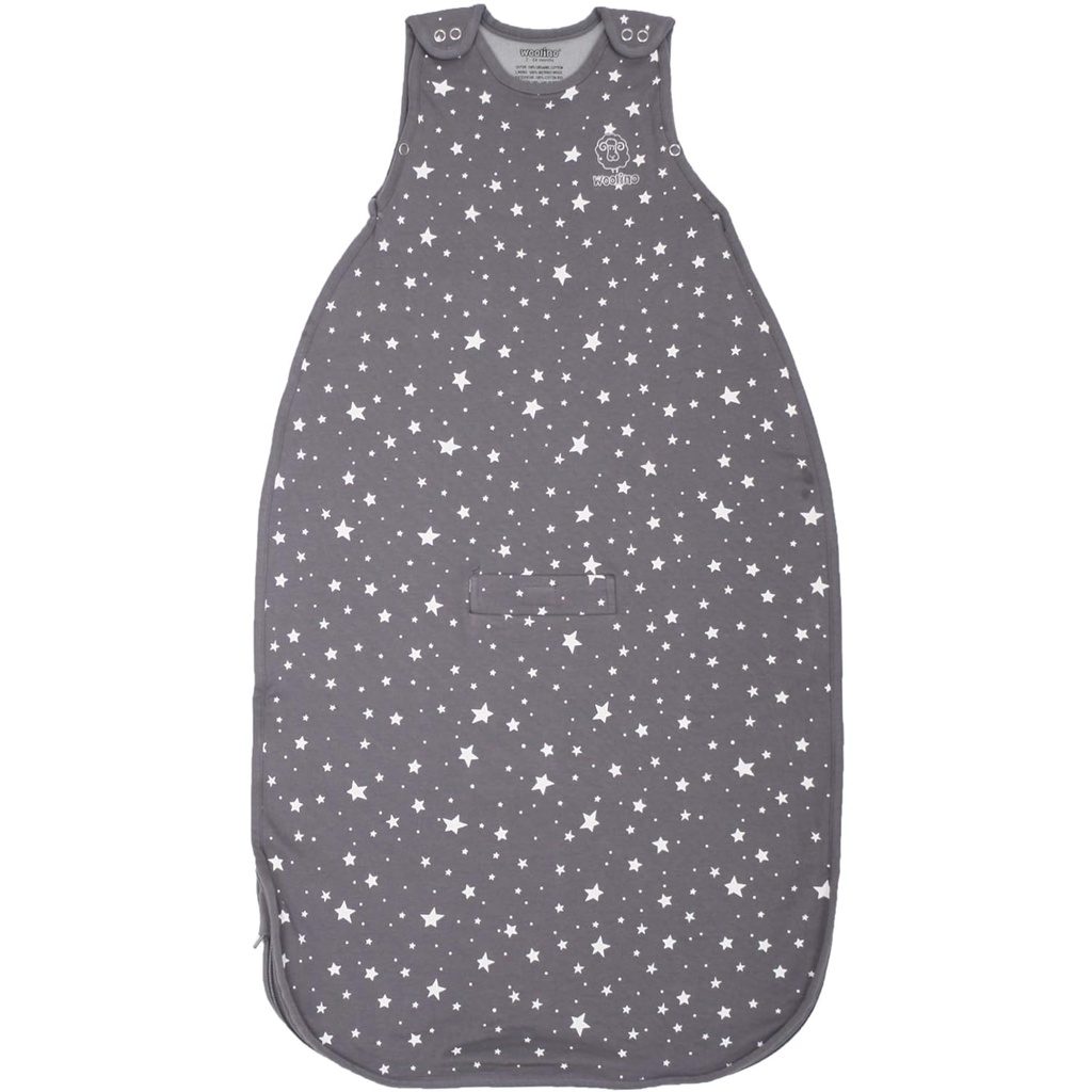 Woolino Toddler Sleeping Sack, 4 Sezon, Merino Wool i bawełny organicznej, Baby Sleep Bag, 2-4 Lata, Star Gray