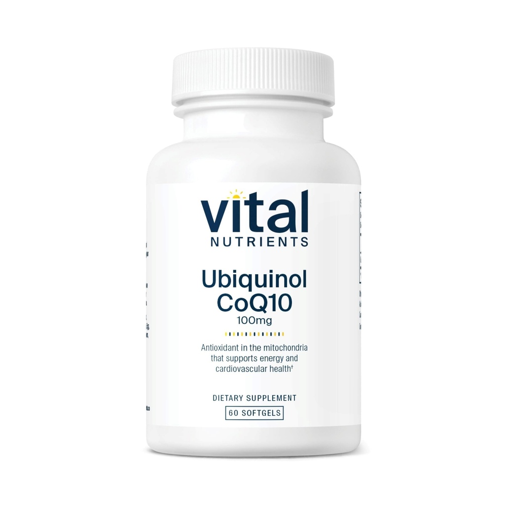Vital Nutrigents Ubiquinol CoQ10 100mg < 124; Activated Form of Coenzym Q10 < 124; Pottent Antioksydant to Support Cardival and Brain Health * < 124; gluten and Dairy Free < 124; 60 Vegetarian Softgels
