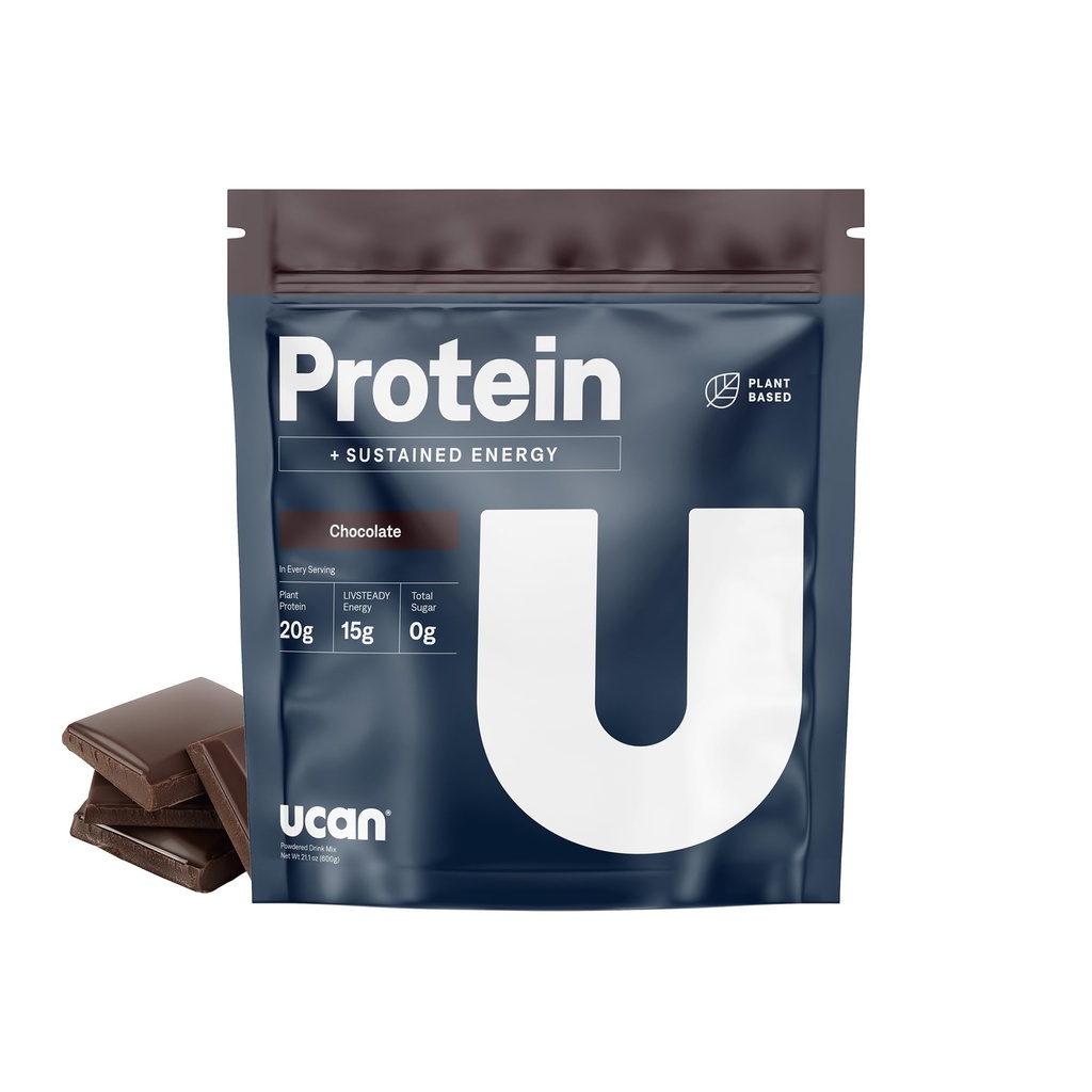 UCAN Energy + Plant Protein Powder - Vegan Plant Based Protein 20g Pea Protein with Amino Acids EAA & BCCA - Keto Protein Powder - No Added Sugar, Gluten- Free - Czekolada -12 Servings