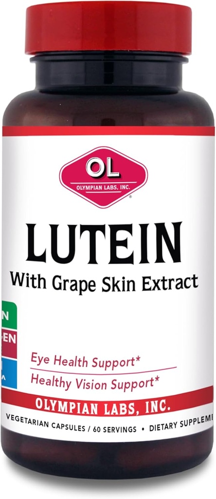 Olympian Labs Lutein 20 mg, 60 Kapsułki złożone z FloraGLO i ekstrakt ze skóry winogrona, Wsparcie zdrowej wizji i funkcji oczu