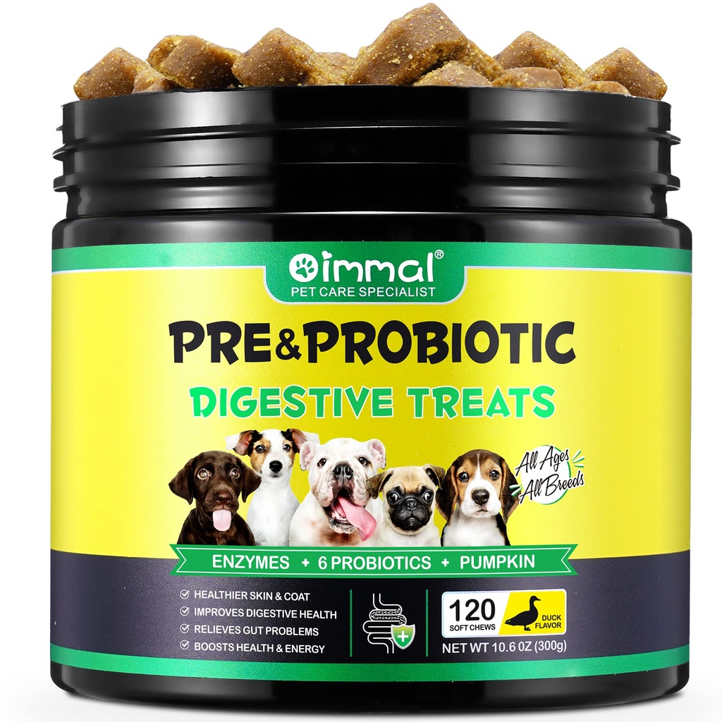 Probiotyki dla psów - Pre & Probiotyczne leki trawienne dla psów, Support Gut Health, Alergie sezonowe, Swędzacze uszu, Suplement Dog Soft Chews, Wsparcie funkcji immunologicznych dla psów - 120pc / Duck Flavor