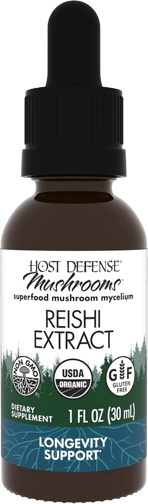 Host Defense Reishi Extract - Heart & Immune Health Supplement - Mushroom Supplement to Support Energy & Vitality - Reishi Supplement to Aid Total Well- Being - 1 fl oz (30 Servings) *