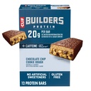 CLIF BUILDERS + Bary z białkami kofeiny - Czekoladowy chip Cookie Dough Flavor - 20 g Białko na bazie roślin - Gluten Free - Non-GMO - Niska glikemia - Brak sztucznych słodzików - 2.4 oz. (12 Pack)