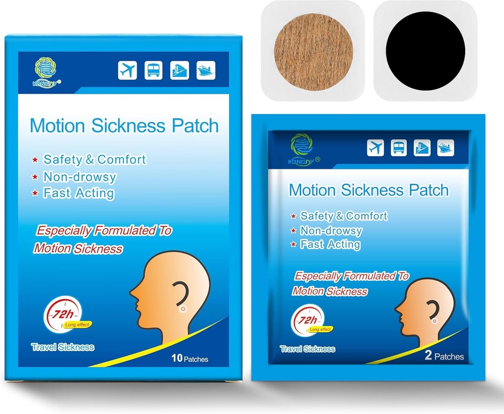 KONGDY 10 Liczy Motion patches choroby dla dzieci dorosłych, Seasick Patch na rejs z podróży z wodoodpornym i nie Drowsy, Sea patches choroby za uchem