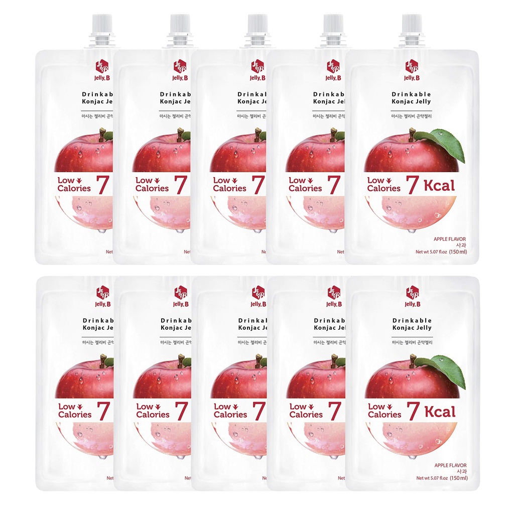JELLY B Drinkable konjac galaretka (10 opakowań po 150 ml) - 0 cukrów gramowych, Tylko 6 kcal każdy pakiet (Apple)