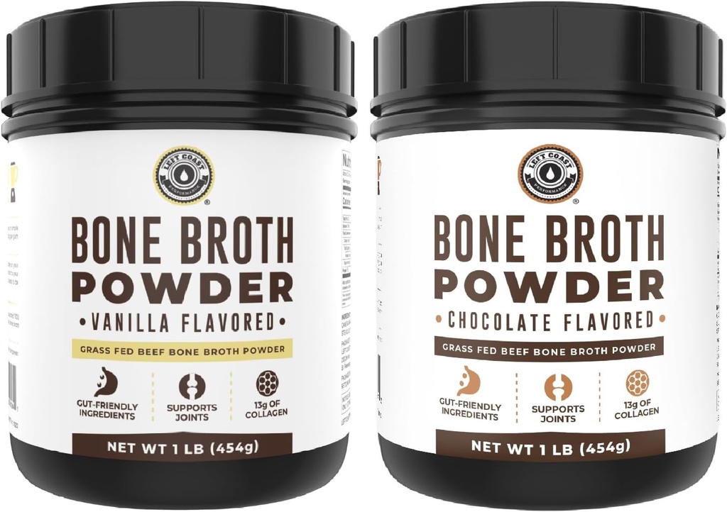 Lewe wybrzeże Vanilla Bone Broth Protein Powder, 16oz + Chocolate Bone Broth Protein Powder 16oz