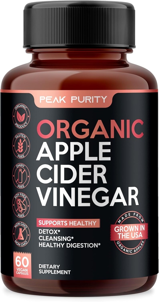 100% Organic Surowy Jabłko Cydr Ocet Kapsułki - Natural Detox Gut Cleanse & Zdrowa trawienie - Bez smaku i łatwe do połknięcia - Dodatkowa siła ACV Pigułki - 1000 mg