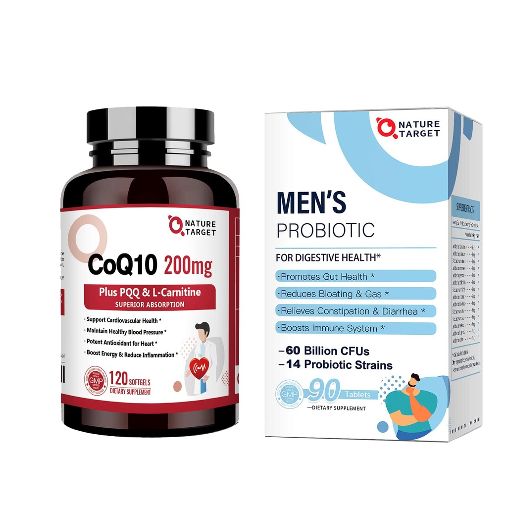 Probiotyki DOCELOWE dla mężczyzn 60 Miliard CFUs14 Szczepy & CoQ10- 200mg z PQQ L- Karnityna i Omega- 3