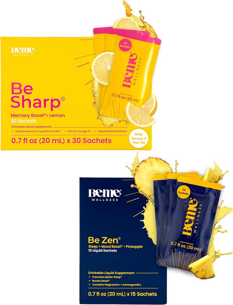 BeMe BeSharp & BeZen Bundle - Liquid Omega-3 & Magnezu Glicynian L- Theanine Suplementy