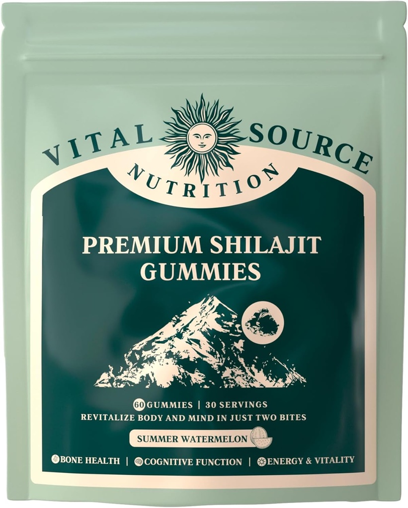 Vital Source Nutrition - Premium Shilajit Gummies - Bone, Brain, Energy & Vitality Support - Himalayan Organic Shilajit - Vegan, Gluten- Free & Halal - Letni arbuz - 60 Gummies - 30 Służenia