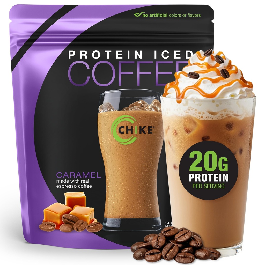 Chike Karmel Wysoka kawa Mrożona, 20 G Białko, 2 Szoty Espresso, 1 G Cukier, Keto Friendly i Gluten Free, 14 Sługi (14.3 unce)