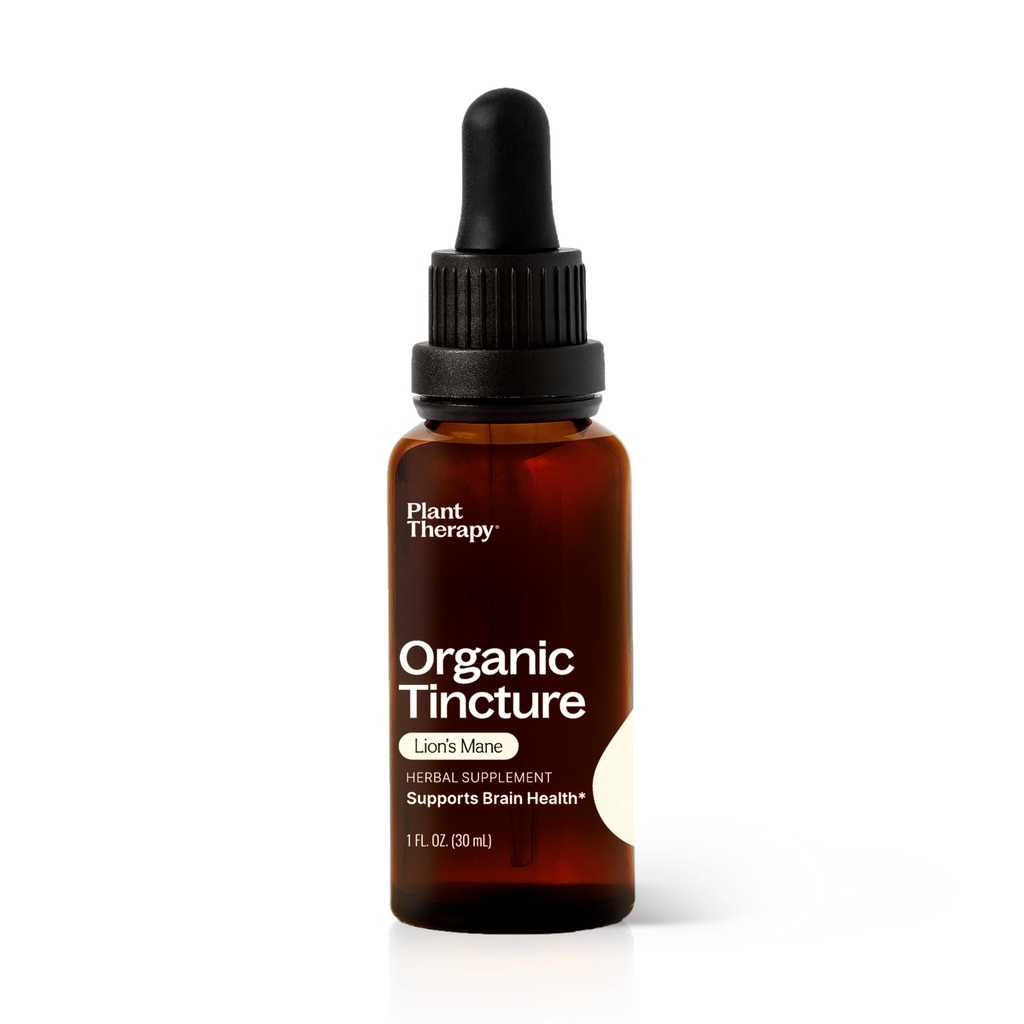 Plant Therapy Organic Lion 's Mane Tincture 30 ml (1 oz) Wspiera zdrowie mózgu, mentalna klarowność i pamięć, Potent & Natural Extraction Process, Wegan, Nie GMO, Gluten Free, Płyn, 1 butelka