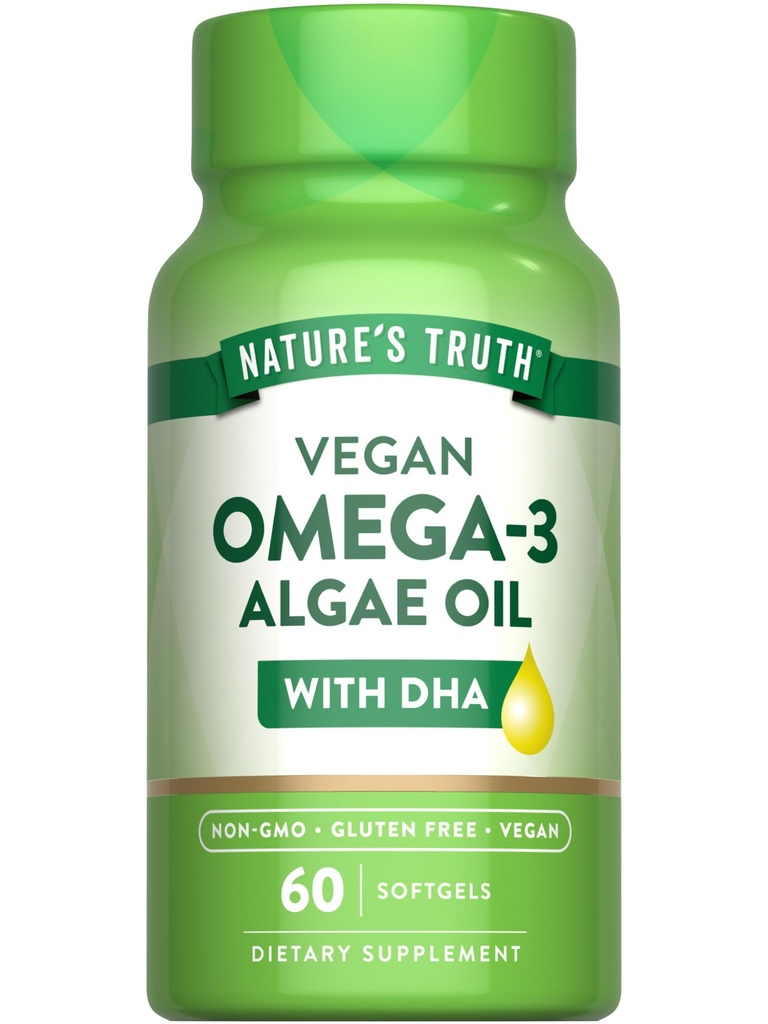 Nature 's Truth Vegan Omega 3 Softgels 124; 60 Hrabia 124; Algae Oil Formula z DHA Xi124; Non-GMO & Gluten