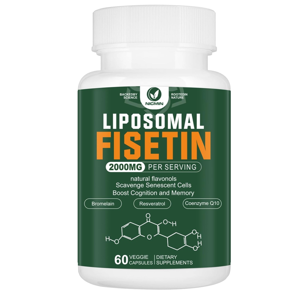 Suplement Liposomal Fisetin, 2000MG, 98% Pure Fisetin Polyphenols Przeciwutleniacze, z Quercetin, TMG i Resveratrol, dla zdrowego starzenia, Wsparcie Cognitive, 60 Kapsułki