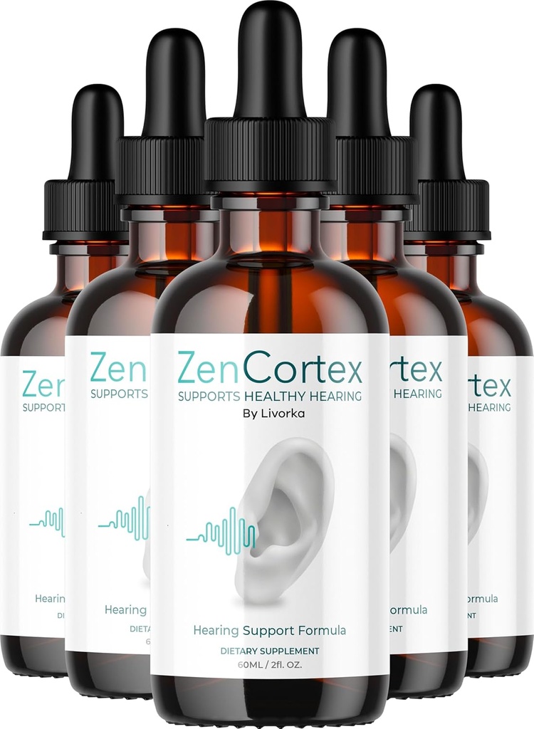 LIVORKA ZenCortex Drops, Płynny Suplement do Zdrowia Uszy, Pomaga zdrowe słyszenie - 5 butelek (150 Day Supply) - Opakowanie 5