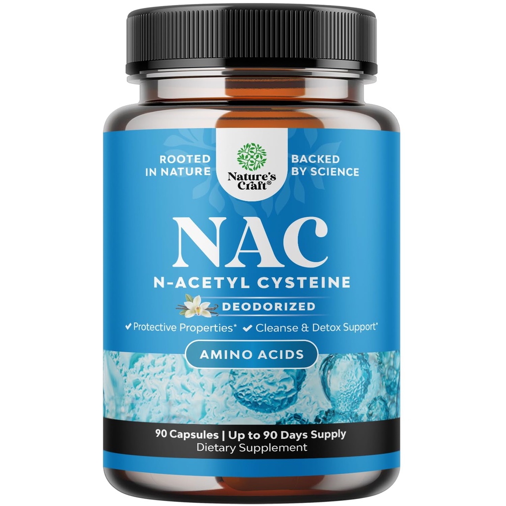 Nations Craft NAC Supplement N- Acetyl Cysteine - Vegan High Absorption NAC 600mg per Serving Capsules - Glutathione Precursor for Liver Cleanse Detox & Naprawa Plus Lung Health - 90 Count