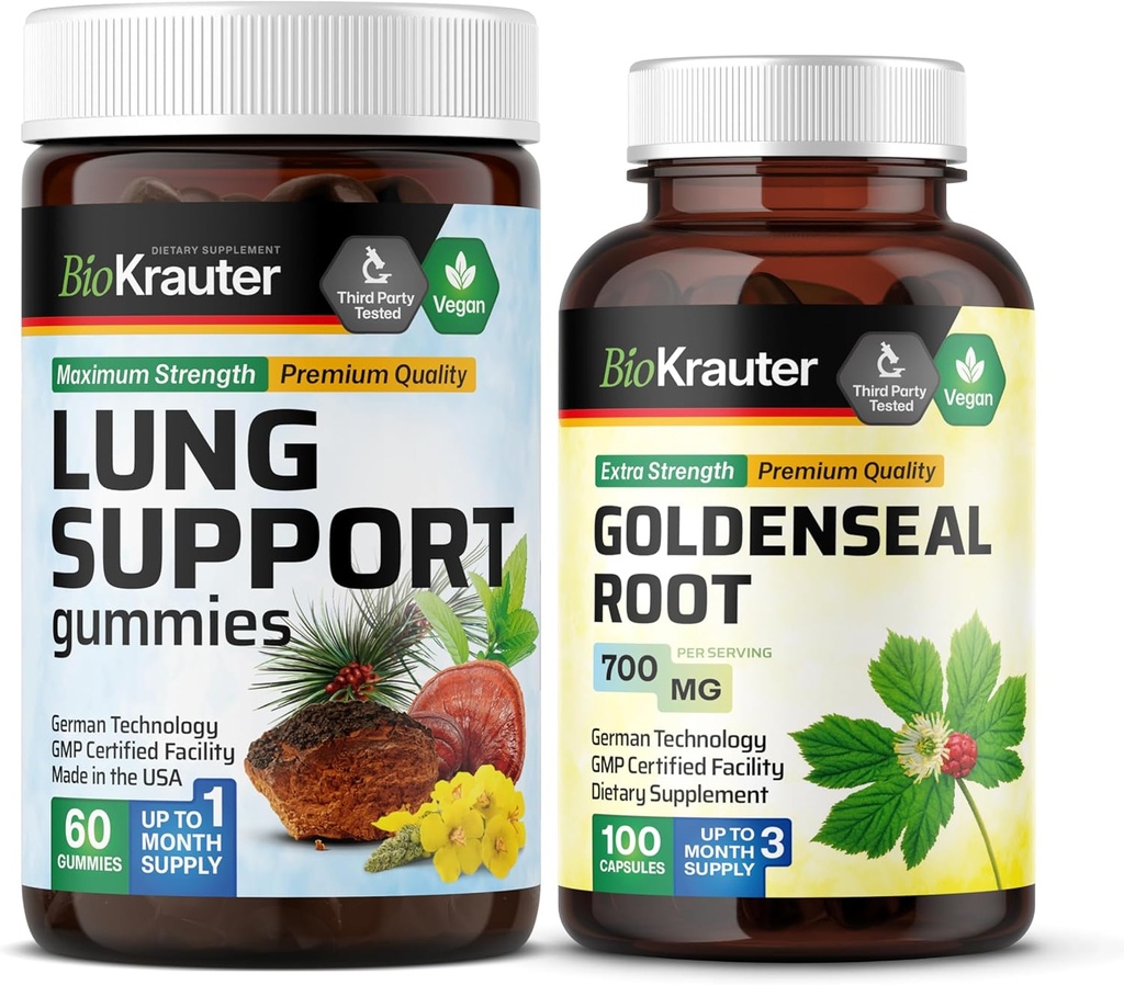BIO KRAUTER Lung Wsparcie 60 Gumiaki i Goldenseal 100 Kapsułki
