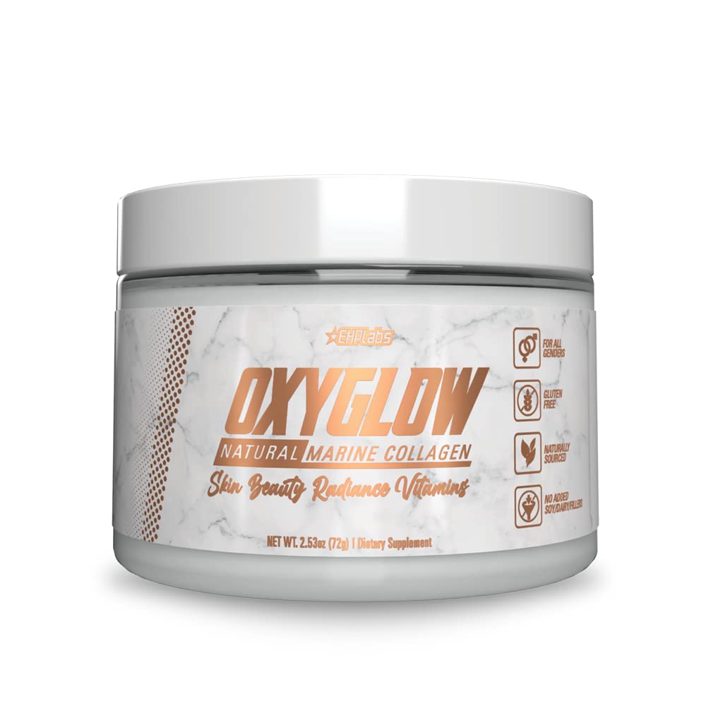 EHP Labs OxyGlow Natural Marine Collagen Powder - Zhydrolizowany Marine Collagen Peptydes Powder - zwiększa elastyczność skóry i jędrność, Przyspiesza wzrost paznokci i wzmacnia włosy, 30 Serves (Unflavored)