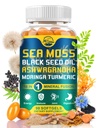 Nature 's live Organic Sea Moss Softgels, z Black Seed Oil, Ashwagandha, Bladderwrack, Ginger, Burdock Root, Manuka Honey, Cynamon dla układu immunologicznego, Skóra, Energia, 90 Softgels, 1 Pack