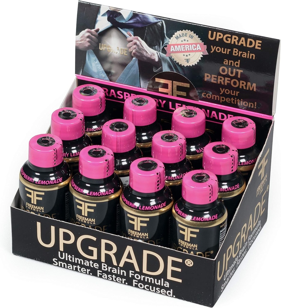 Upgrade Brain Supplement - Ulepszenie pamięci, koncentracji, ostrości i jasności - Proprietary Mieszanka AAKG z Beta Alanine, Alpha GPC, Green Tea & Ginkgo Biloba-2 Fl oz (12 Pack)