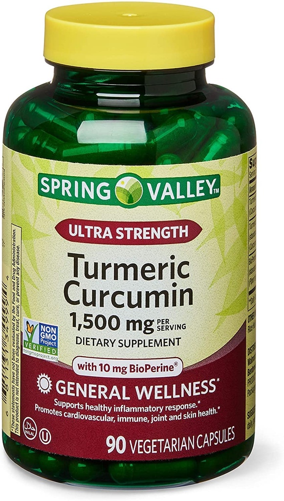 Spring Health 2 Set- Spring Valley Ultra- Siła Kurkumina Turmerowa 1.500mg 90 Kapsułki + Twój Przewodnik Witaminy, 1.0 Count