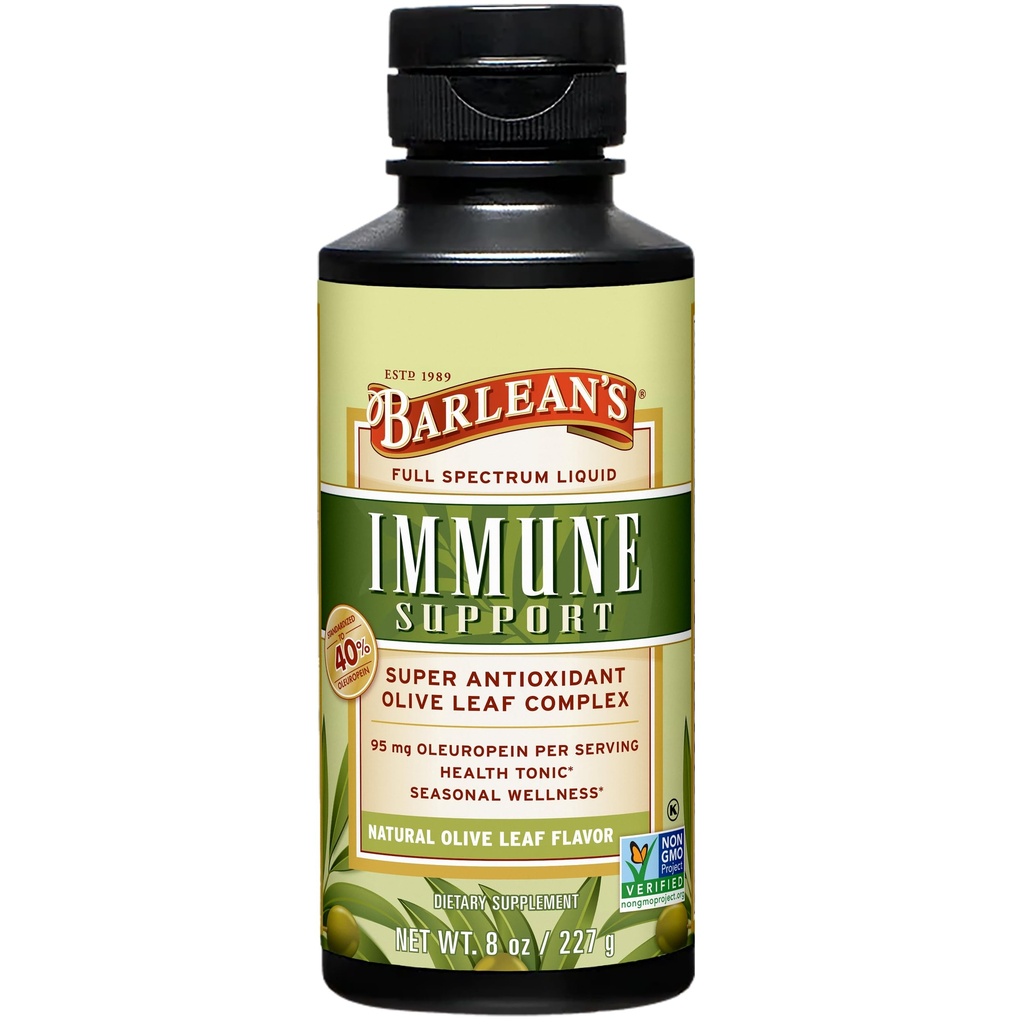 Barlean 's Olive Leaf Complex Liquid Immune Supplement Supplement, 95mg Oleuropein Antioksydants, 8 oz