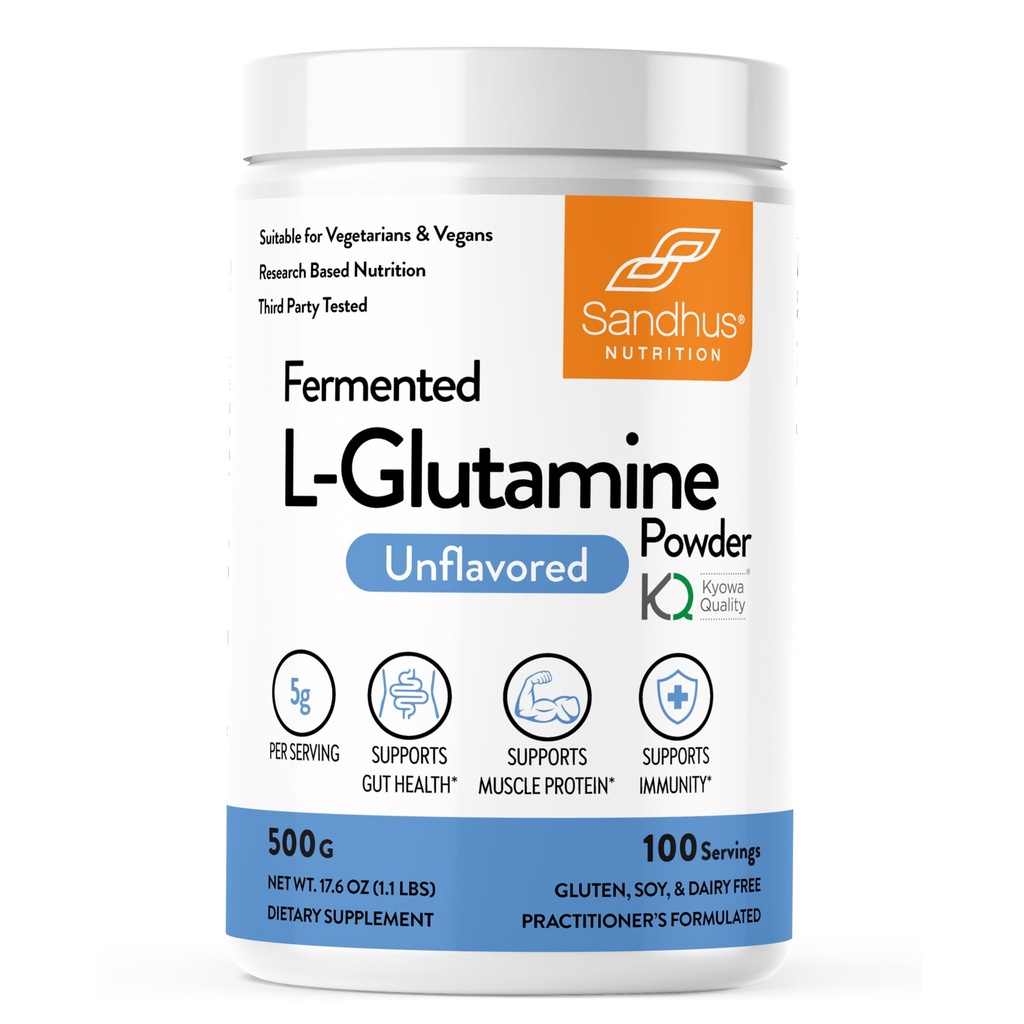 Sandhu 's L- Glutamine Proszek Pigment 124; 100 Służenia, 500 Gram, 17.6 Oz., Duży rozmiar, 3 miesiące dostaw 124; Made in USA Pigment 124; Non-GMO, Amino Acid Supplement for Muscle Support and Gut Health