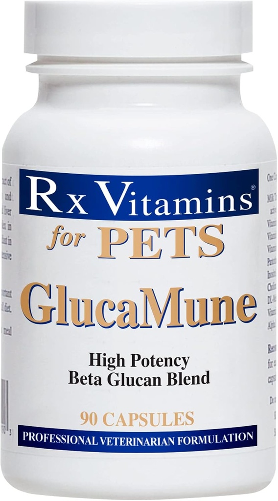 Rx Vitamins GlucaMune - Dog & Cat Immune Supplement with Beta Glucan - Daily Vitamins for Indoor Cats - Aid in Feline & Canine Shound Care, Gut Health - 90ct