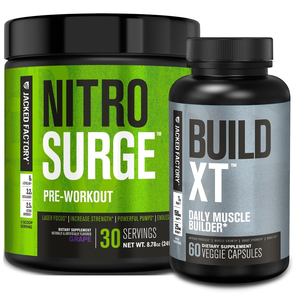 Jacked Factory Nitroshare Pre- Trening w Grape & Build XT Muscle Building Bundle dla mężczyzn i kobiet