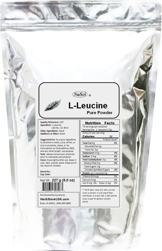 L- Leucyna Proch Czysty Leucyna BCAA spełnia normę jakości USP (227 gramów (8.0 oz))