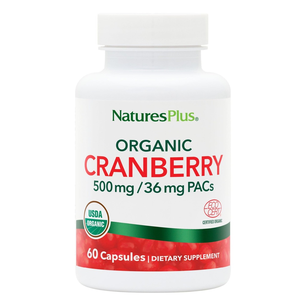 NaturesPlus Organic Cranberry 500 mg - 60 Kapsułek - Pomaga promować zdrową trakturę moczu - USDA Certified Organic, Wegan, Gluten Free, Non-GMO - 30 Służenia