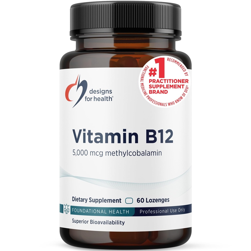 Wzory dla zdrowia Witamina B12 Lozenges - B12 Witaminy 5000 µg Metylokobalamina - Witamina B12 Suplementy - Wegan + Nie GMO, Natural Berry Flavor (60 Szybki Rozpuścić Lozenges)