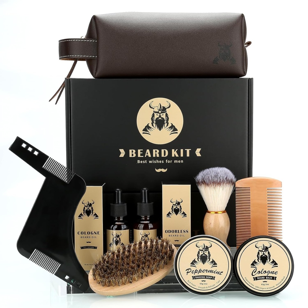 Beard Care Kit prezenty dla mężczyzn, 9 szt. Beard Grooming Kit, Beard Club Kit jest unikalny męski prezenty dla taty mąż chłopak, Dzień Ojca urodziny Boże Narodzenie pomysł prezent dla niego szef
