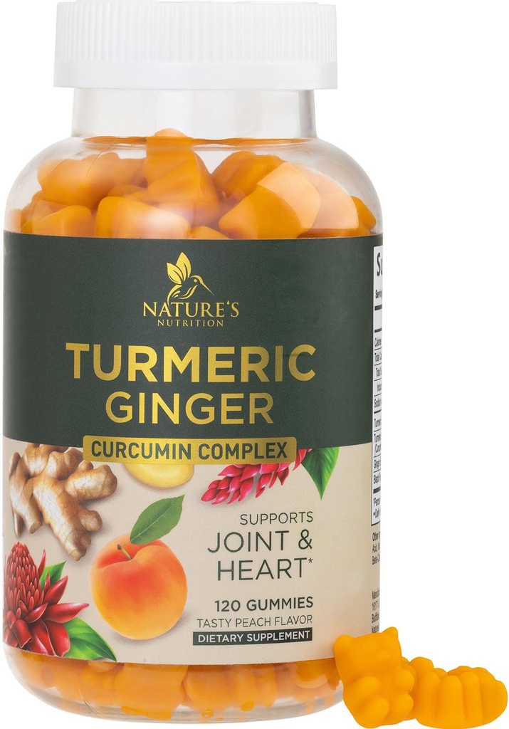 Kurkumina Kurkumina Suplement Gummies - 95% Kurkuminoidy z Turmeric & Ginger, Czarny pieprz dla najlepszej absorpcji, Wegańskie wsparcie, Non-GMO, Gluten Free, Smaczne brzoskwinie Flavor - 120 Gummies