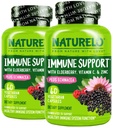NATURELO Immune Support Witamina C, Elderberry, Cynk, Echinacea Natural Immunity Boost w / Przeciwutleniacz, Ziołowy i Mineral Defense - 60 Kapsułki wegańskie (Opakowanie 2)